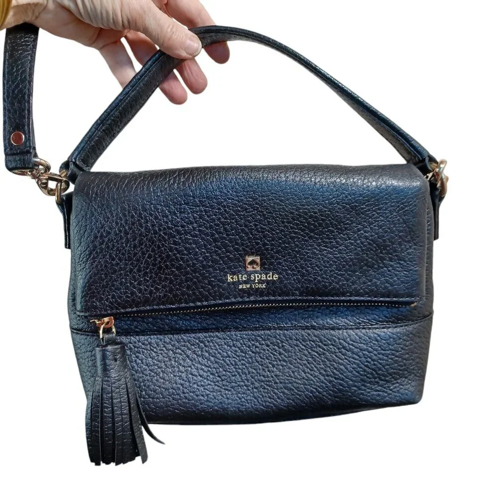 Kate Spade‎ New York Leather Bag Black Pebble Crossbody Handbag Purse